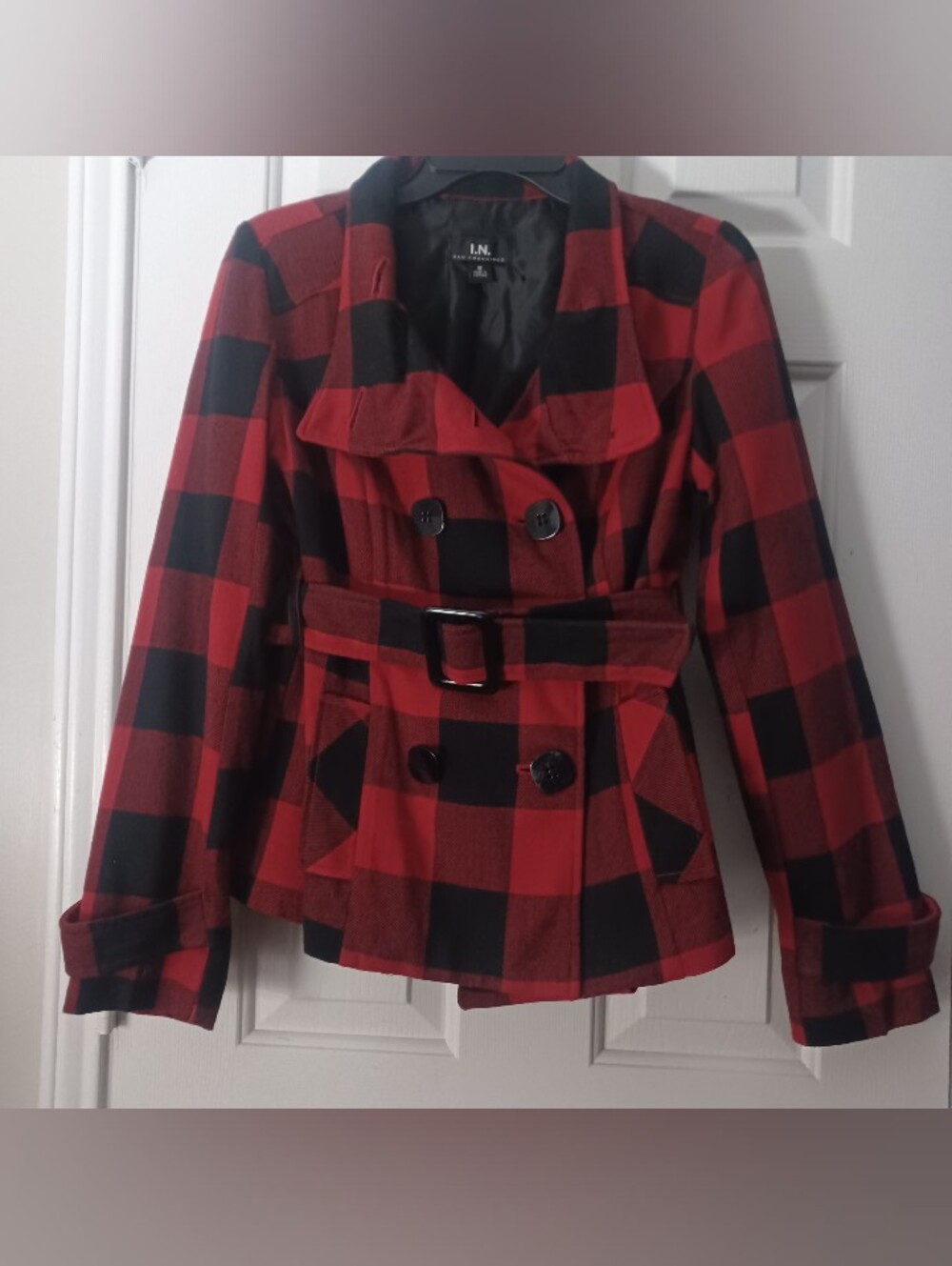 I.N. Buffalo Plaid Blazer Pea Coat Sz M